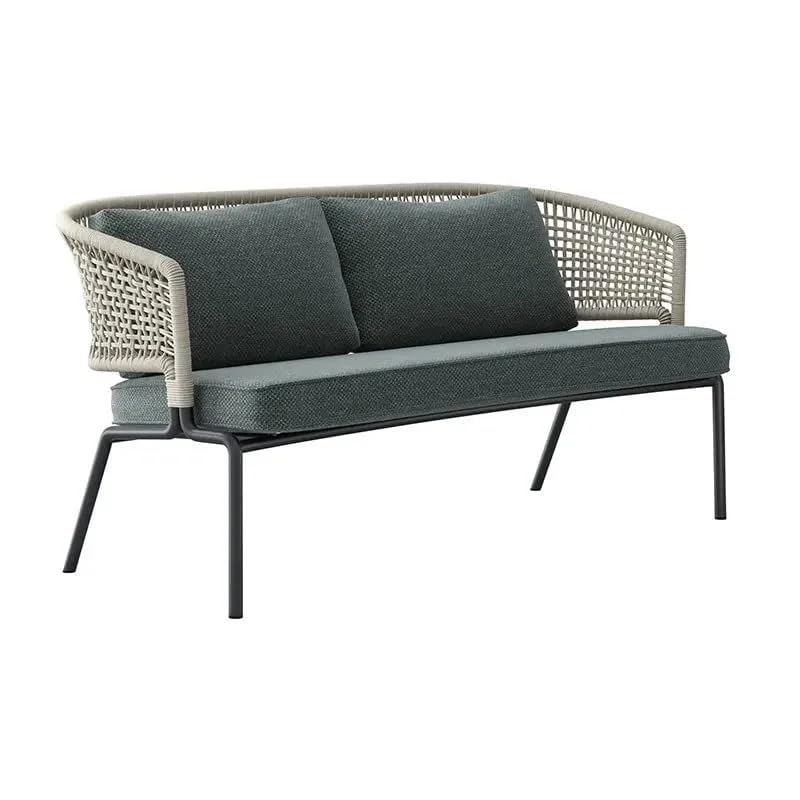 Image of LOCCUS Outdoor 4 Seater Rope Sofa Conversation Set with Comfortable All Weather Water-Resistant Cushions and Glass Top Round Center Table for Garden,Patio,Poolside (Platinum /Dark Green)