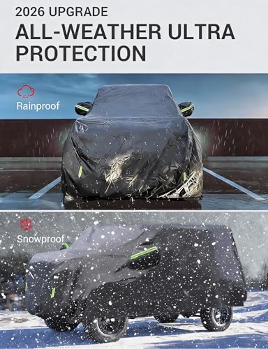Image of Proadsy Car Cover Compatible with Ford Bronco 4 Door 2021-2022 6 Layers All Weather Waterproof Sun Rain UV Dust Protection Outdoor Covers with Zipper | UV-Blocking Waterproof With Soft Lining Prevents Leaks & Scratches. Perfect For Sunny, Snowy Outdoor Parking, Garage Storage