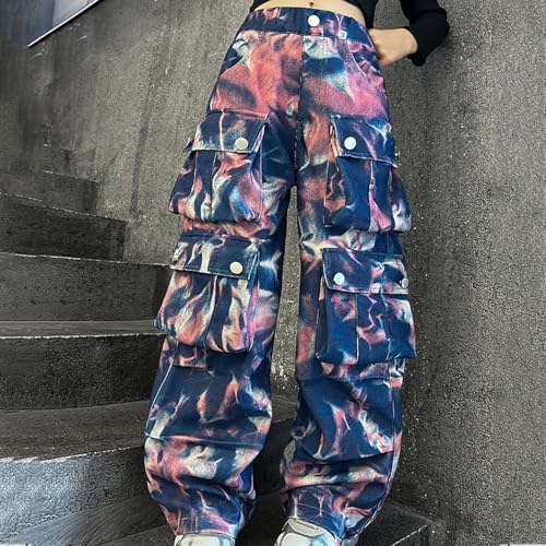 Girls Baggy Jeans Trendy Y2K Streetwear Camouflage Denim Cargo Pants Elastic High Waist Wide Leg Clothes Multi Pocket2