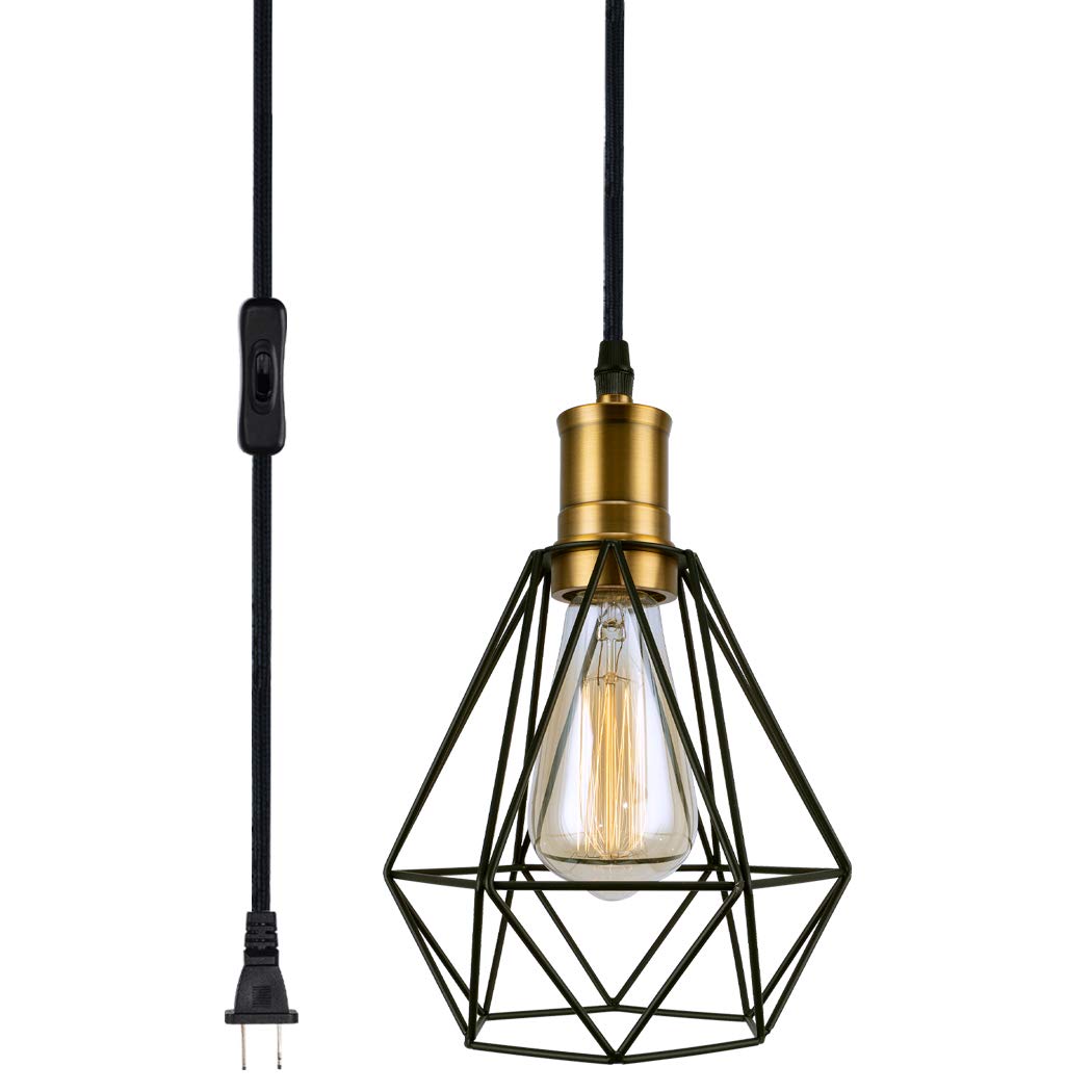 Buy Wire Cage Pendant Light Plug in Light Fixture with On/Off Switch
