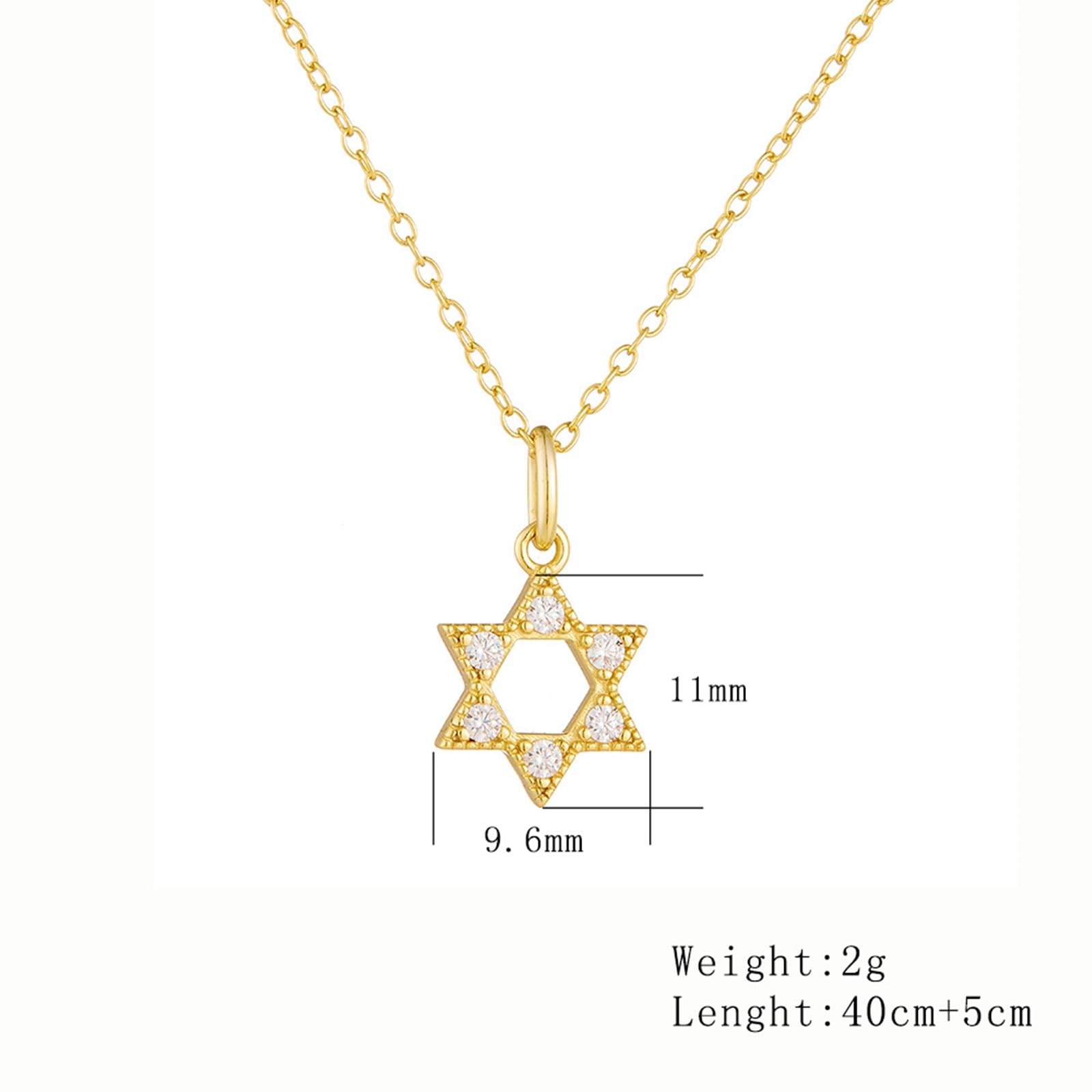 Collar de oro de 18 quilates para mujer, oro amarillo de 9 quilates, 14 quilates, 18 quilates, 9,6 x 11 mm, collar con colgante de estrella con diamante creado en laboratorio, cadena Rolo: 40 +