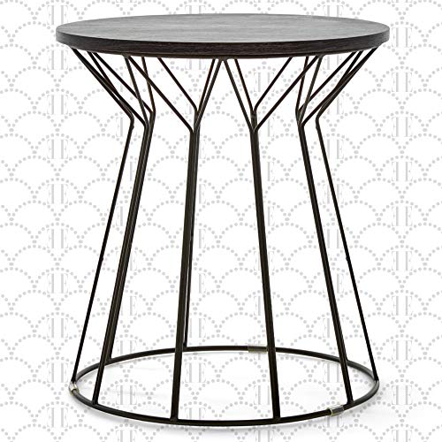 Elle Decor Fleur Side Table, Small Metal Leg Nightstand, Wood