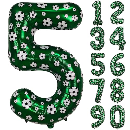 Image of 40 Inch Soccer Number 5 Balloons Large Foil Balloon Number 5 Birthday Deco | World Cup Sports Soccer Theme Decoration For Soccer Party And Boy'S 5 th Birthday