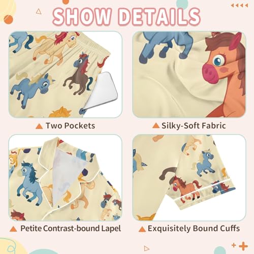 senya Cartoon Horse Colorful Satin Summer Pajama Sets Silk Short Sleeve Button Down Sleepwear3