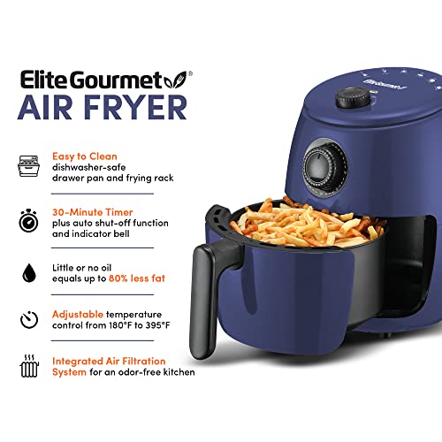 Elite Gourmet Eaf-0201Bg# Personal 2.1 Qt. Compact Space Saving Electric Hot Air Fryer Oil-Less Healthy Cooker, Timer & Temperature Controls, Pfoa/Ptfe Free, 1000W, Quart, Blue Gray #TOP3
