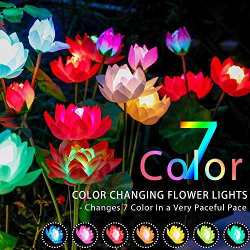 Tonulax Solar Garden Lights, 2022 Upgraded Solar Lotus Flower Lights, Solar Lights Outdoor For Garden, Patio, Yard Decoration, 7 Color Changing Solar Decorative Lights, Larger Solar Panel(2 Pack) #TOP3