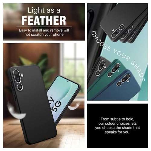 Image of WOW IMAGINE Back Cover for Samsung Galaxy M56 5G | Galaxy F56 5G | Ultra Slim Soft Rubberised Case | Inner Velvet Fabric | Matte Silicone Flexible Mobile Case | Camera Protection - Black