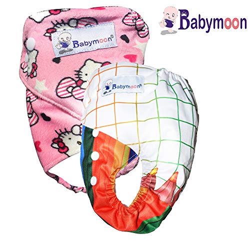 Image of Babymoon (Set of 2) Reusable Cloth Diaper, Premium Adjustable Size Waterproof Washable Pocket Cloth Diaper Nappie (Pencil & Catroon)
