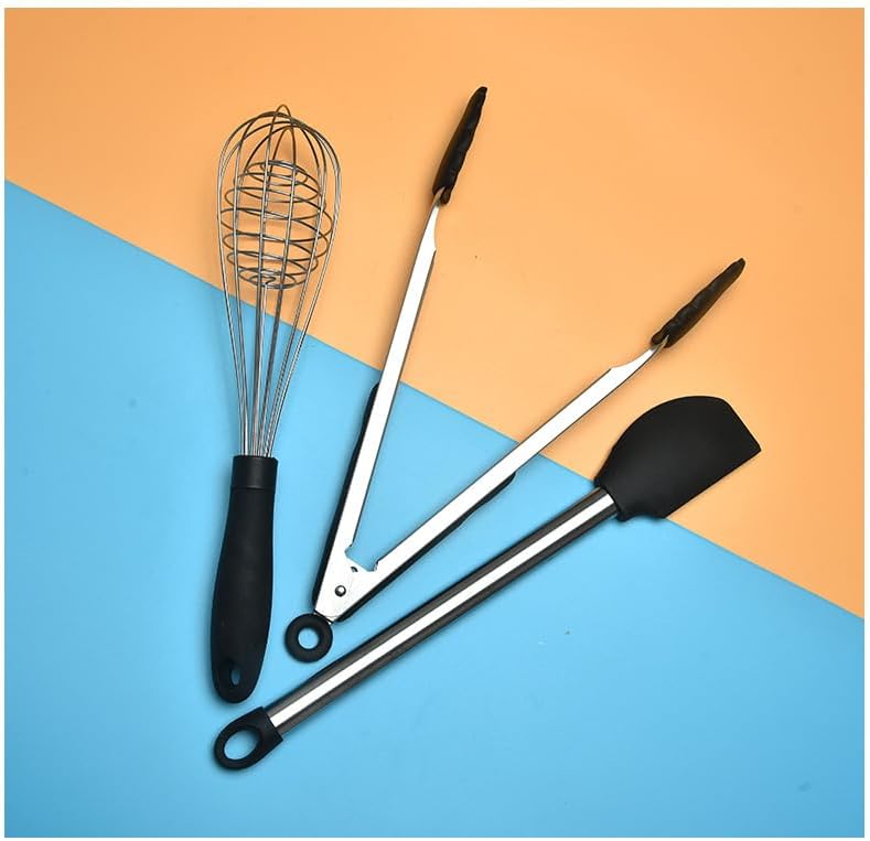 Miniatura 3 de KSENDALO Juego de utensilios de cocina de silicona de 9 piezas con soporte, resistentes al calor, espátula ranurada, cucharas, batidor, pinzas,