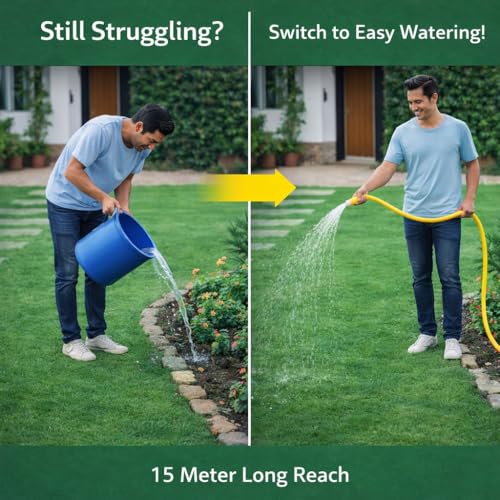 Image of PulGos 𝟏𝟓 𝐌𝐞𝐭𝐞𝐫 Pack of 1 Heavy Duty PVC Garden Hose Pipe with Tap Adapter & 3 Clamps | Flexible, Latex core, Leak-Resistant Water Pipe for Gardening, Car Washing, Lawn Care & Outdoor Use