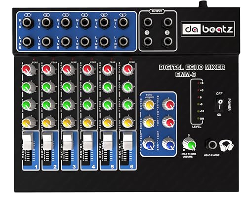Image of DaBeatz 6-Channel Stereo Echo DJ Sound Mixer for Parties, Stage Effects, Weddings, Diwali Giving Your Occasion an Impressive Output. (Black) (EMM-6)