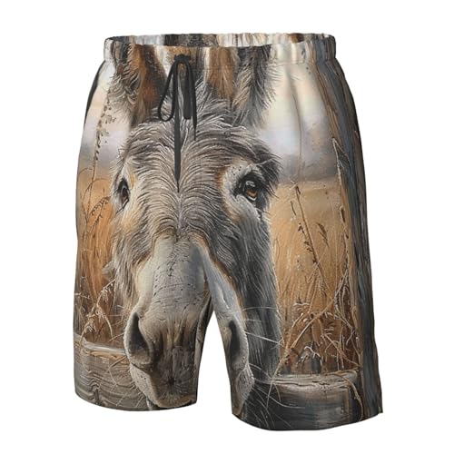 Men's Quick Dry Swim Shorts Cute Donkey Farmhouse Animal Rustic Funny Beach Trunks with Pockets4