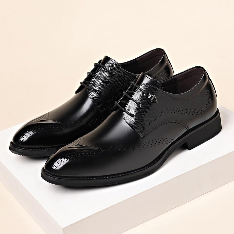 Men's Dress Shoes Classic Lace Up Formal Tuxedo Derby Shoes Breathable Leather Wingtip Brogue Oxfords2