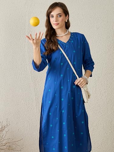 Image of INDO ERA Women's Pure Cotton Floral Printed Straight Kurta & Pant Set (IEAI12023)