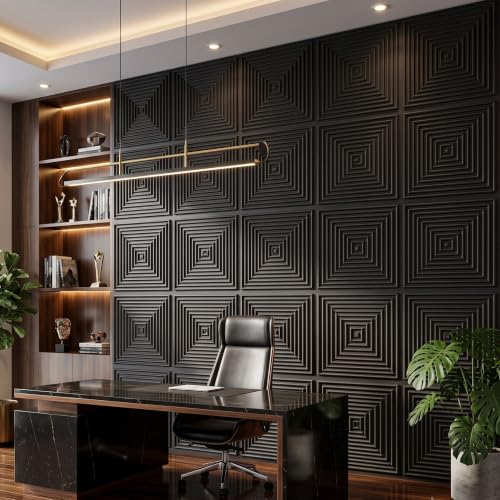 Image of Kayra Decor 3D PVC Wall Panels for Bedroom & Living Room | Pryamid Design |Black Color | 19.7 x 19.7 Inch | Pack of 12 | 32.28 Sq Ft