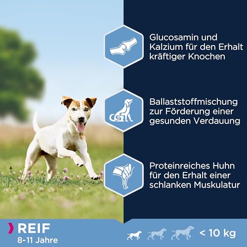 Eukanuba Hundefutter mit frischem Huhn für kleine Rassen, Premium Trockenfutter für reife Hunde, 3 kg