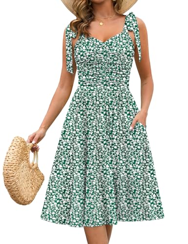 Image of Kranda Women 2026 Summer Casual Spaghetti Strap Sundress V Neck Sleeveless Flowy Boho Floral Midi Dress with Pockets