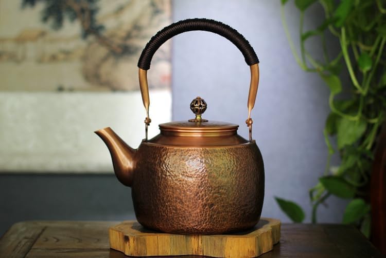 Miedziany czajnik do herbaty, ręcznie robiony, młotkowany garnek do gotowania gazowego i indukcyjnego, tradycyjny browar 1700 ml