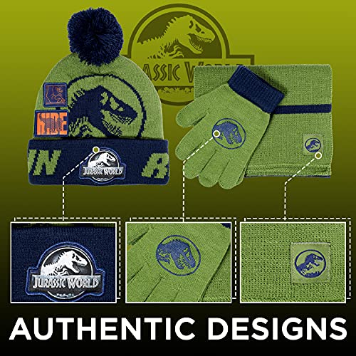 Image of Jurassic World Kids Winter Hat Scarf and Snow Gloves for Boys Set Classic T-Rex Graphic Warm and Soft Accessories