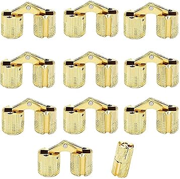 10Pack 10mm Invisible Brass Barrel Hinges Hidden Concealed Furniture Hinges 180 Degree Opening Angle for DIY Jewelry Box Hand Craft