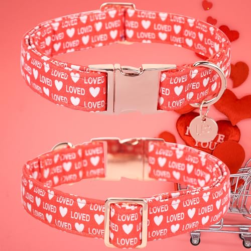 Image of Valentine's Dog Collar,Red Heart Dog Collar for Small Medium Large Girl Boy Dogs or Cats, Wedding Dog Collar Match Dog Leash, Pet Collar with Metal Buckle, L