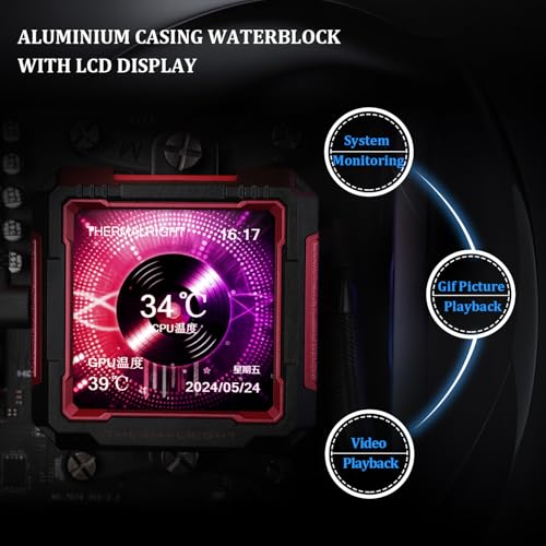 Image of Thermalright FW PRO 360 ARGB RB CPU AIO Cooler,Computer Water Cooler System,IPS LCD Screen with 320x320 Resolution,for AM5,Intel LGA1700 /1851,CPU Cooler with 2.73-in LCD Display,Magnetic Cold Head-Red