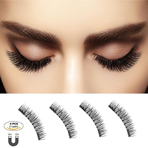 Magnetische Wimpern, MineSha 3D-Wimpern mit Magnet Wiederverwendbare künstliche Wimpern ohne Kleber, 1 Paar (4 Stück) Magnetische Wimpern lang für ganze Augen
