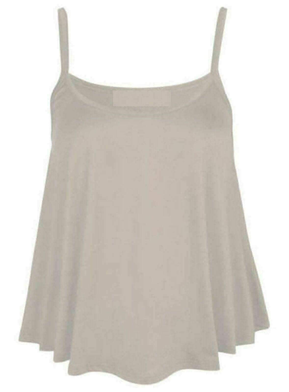 FASHION 7STAR Plus Size Womens Plain Strappy Sleeveless Ladies Swing Cami Vest Camisole Flared Mini Top UK 8-26