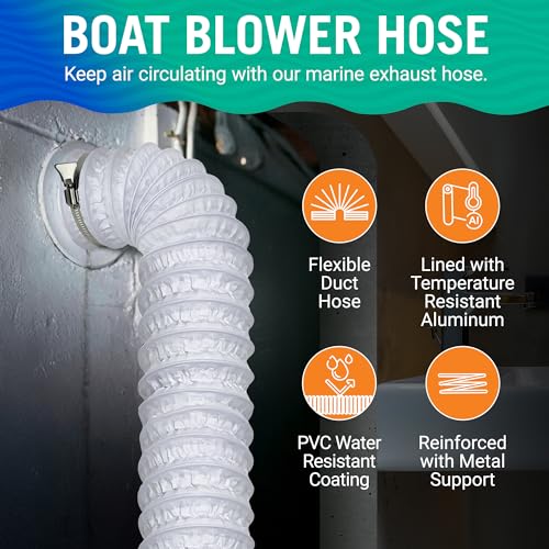 Image of Boat Blower Hose, 3 Inch Marine Exhaust Hose, 10 Ft Flexible PVC Duct | Bilge, Engine Compartment, Galley, Head, or Dryer Vent, White