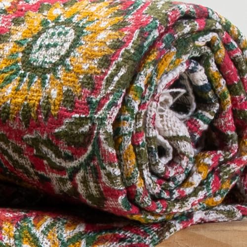 Image of Surajmukhi Flower Cotton Throw Blanket - Soft, Lightweight, Stylish Floral Pattern for Couch, Sofa, Bed - Perfect for Home Decor & Cozy Comfort 50X60 Inches (Multi-Color 04)