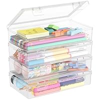 Lifewit Stiftebox mit Snap-Dicht Deckel, Hochwertiges Kunststoff Bürobedarf Organizer, Aufbewahrungsbox für Schreibwaren/Art Supply/Kosmetika/Werkzeugteile/Craft, Durchsichtige, 1L, 4 Pack