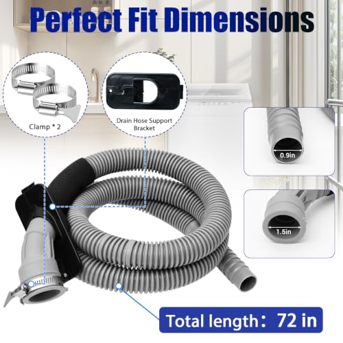 Image of DC97-18682D, DC97-18682C Washer Drain Hose - Compatible with Samsung | Replaces DC97-18682A DC97-18682E DC97-18682B DC67-00808A DC61-03947A, Fits WA50M7450AW WA45T3200AW WA45H7000AW Drain Hose