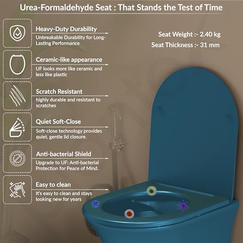 Image of Plantex Ceramic Wall Hung Toilet /Rimless Western Commode for Bathroom /Commode with Soft Closing Toilet Seat - P Trap (Matt Blue)