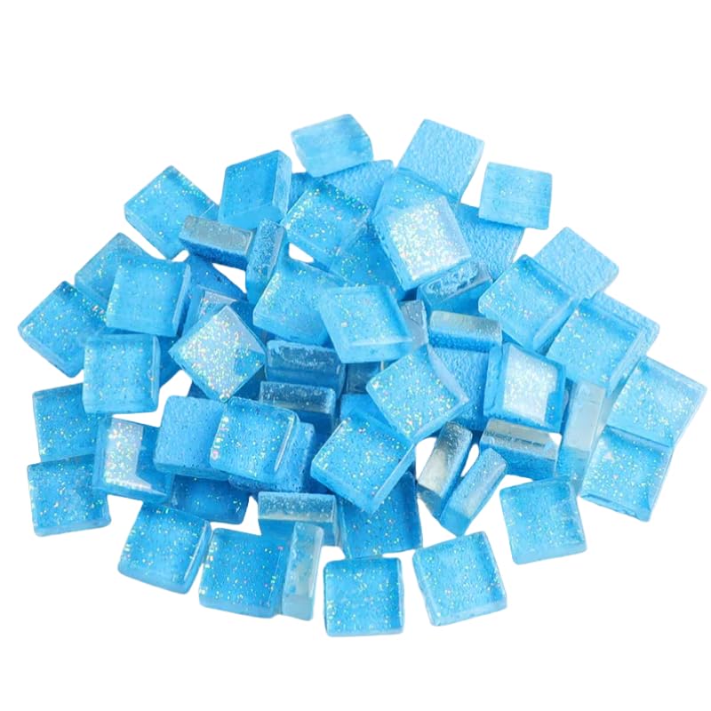 100grams Crystal Glitter Resin Mosaic Tiles Sky Blue 1CM Square Glass Mosaic Tiles Bulk Mosaics Supplies for Crafts