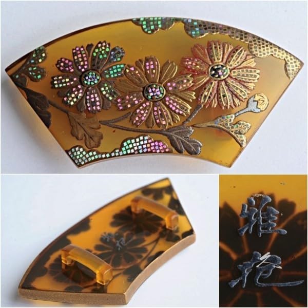本鼈甲　蒔絵ブローチ　ペンダント　帯留　夫婦鶴 未使用 本鼈甲 べっ甲 金蒔絵 作家物 久光作 螺鈿 蝶々 帯留め