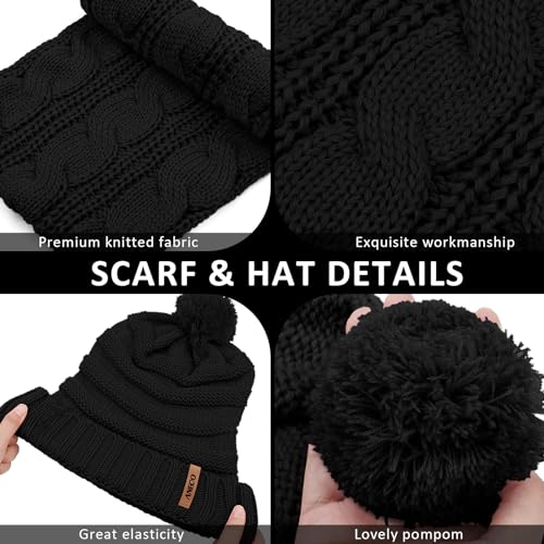 MADOG Winter Set – Mütze, Schal & Touchscreen-Handschuhe, Schwarz, Für Frauen & Männer