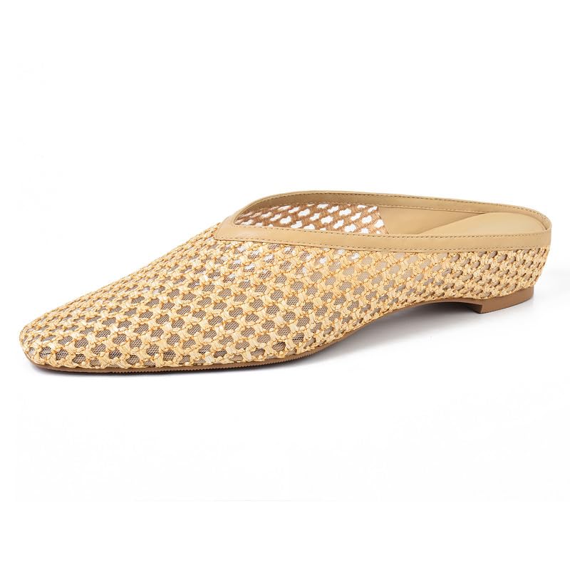 Image of Woven Mules for Women Slip on Comfortabke Metallic Slides Ladies Trendy Square Toe Hidden Wedge Mules