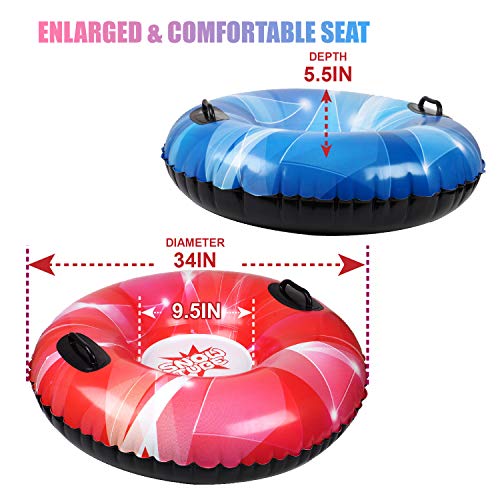 CALO Snow Tube Sled for Kids and Adults 2 Pack, 34" Snow Sleds Heavy Duty with Handles and Bottom, Big Inflatable Snow Tubes for Outdoor Sledding for Boys Girls