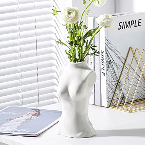 hjn Female Body Vase- Flower Vase fo Decor, White Ceramic Vase for Flowers,Morden Art Vase Woman Shape Vase for Living Room/Home Decor Accents/Bookshelf/Mantel-White