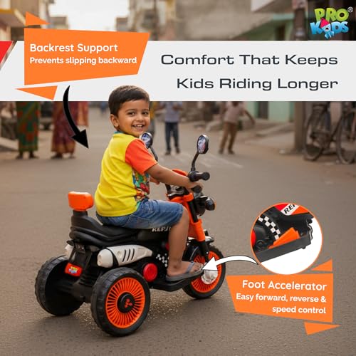 Image of PRO KIDS Cruise Rechargeable Electric Kids Bike with Bluetooth, USB, AUX, Music & LED | Ride-On Bike for Boys & Girls (1.5-4 Years) | 6V Battery Powered | Foot Accelerator