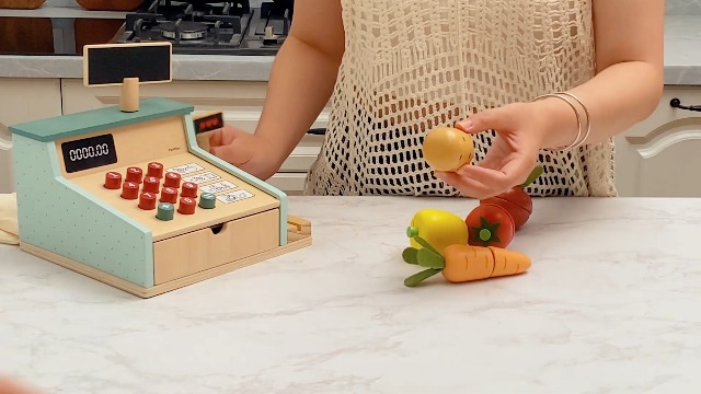 Amazon.com: PairPear Wooden Toy Cash Register,Kids Pretend Play