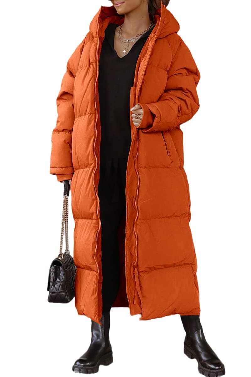 Tankaneo Lange winterjas voor dames met afritsbare capuchon, lange mouwen, buffers, gewatteerde jas, functionele jas in dons-look, bovenkleding Tankaneo Lange winterjas voor dames met afritsbare capuchon, lange mouwen, buffers, gewatteerde jas, functionele jas in dons-look, bovenkleding