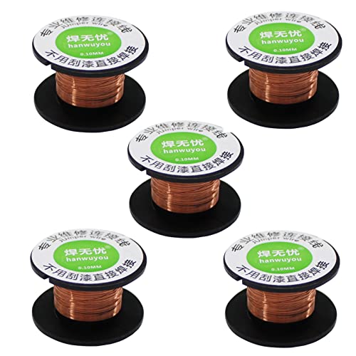 WANGCL 5pcs 0.1mm fil de cuivre, 15m fil de cuivre à souder pour transformateurs moteurs haut-parleurs électroaimants