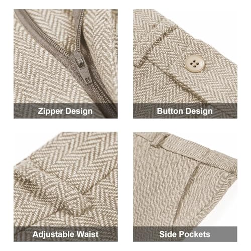 Image of Retro 3 Piece Suit Tweed Herringbone Men's Suits Slim Fit Groom Tuxedos Set Prom Brown Grey Jacket Blazer Vest Pants