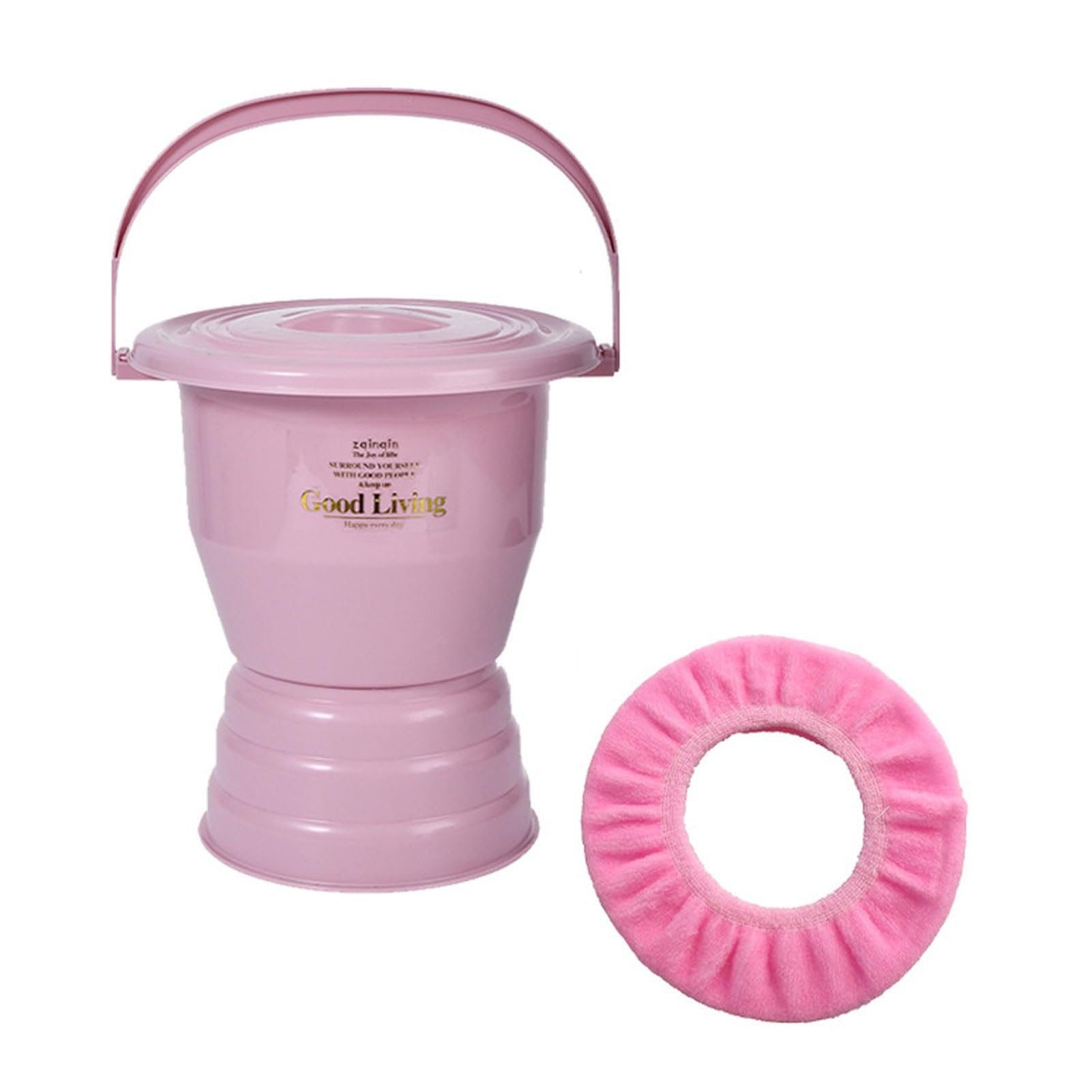 Urinal Bottle, Chamber Pot Bedpan Urinal with Toilet Seat, Urine Pots Bucket with Lid Handle Portable Potty for Women Men Elderly(Pink,27.5cm)