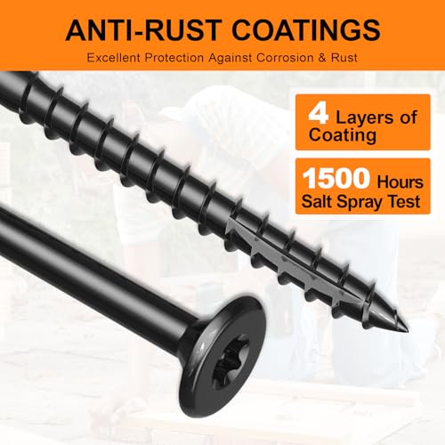 Image of #8 x 2 inch Deck Screws, 2000Pcs Star Drive Wood Screws, Rust Resistant Timber Screws for Timber /Log /Landscaping Wood, T20 Star Bit Included, Black