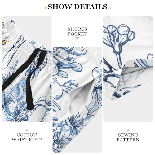 Honeybee Cherry Blossom White Pajama Shorts for Men Lounge Pants Athletic Shorts Men'S Pajama Shorts with Pockets, S-XXL4