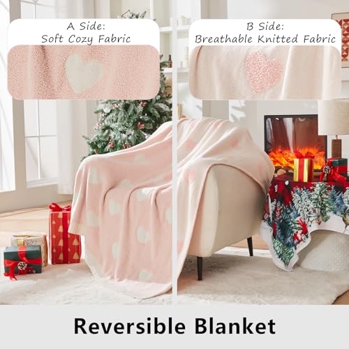 Image of CozeCube Valentine's Day Love Heart Throw Blanket, Super Soft Romantic Fullfy Microfiber, Reversible Featival Blankets for Couch Bed Sofa, Warm Knit Christmas Decorative Gift Blankets, Pink 60 inchX80 inch