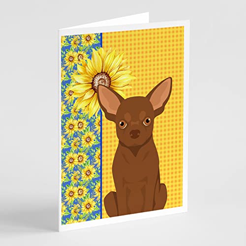 Caroline's Treasures WDK5376GCA7P Summer Sunflowers Chocolate Chihuahua Greeting Cards and Envelopes Pack of 8 Blank Cards with Envelopes Whimsical A7 Size 5x7 Blank Note Cards