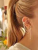 Unicra Fashion Multilayer Tassel Earrings Ear Clips with Leaf Shape for Women and Teen Girls